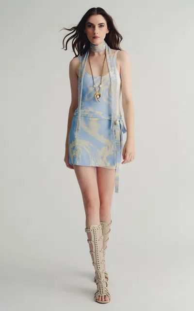 Etro Ikat-printed Mini Dress In Blue