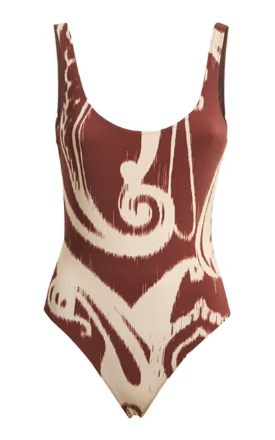 Etro Ikat-printed One-piece Swimsuit In Burgundy