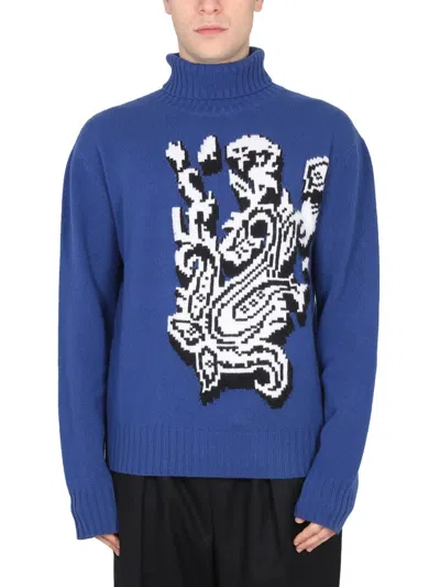 Etro Inlaid Jacquard Turtleneck Sweater In Blue