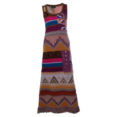 Pre-owned Etro , Intarsia Knit Maxi Dress In Black