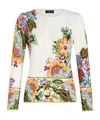 Etro Multicolored Floral Print Silk Blend Sweater In White