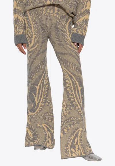 Etro Intarsia Knit Wool Flared Pants
