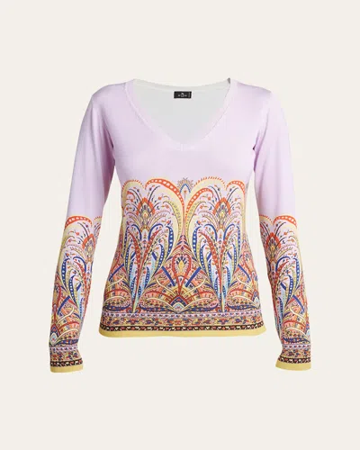 Etro Bedruckter Pullover Aus Einem Seidengemisch In Purple Multi