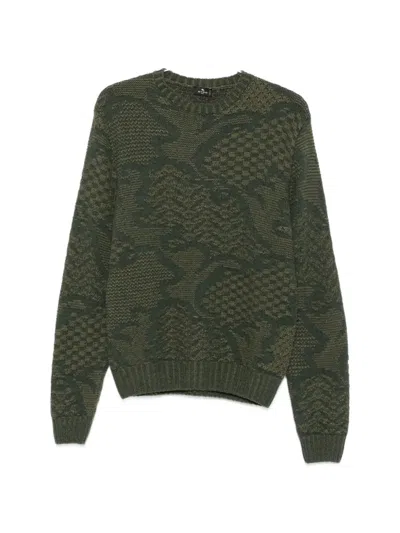 Etro Intarsia-knit Crew-neck Sweater In Green