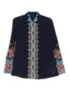 Etro Silk Shirt With Paisley Print And Collar In Blue