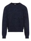 Etro Blue Sweater With Paisley Print In Cotton-wool Blend In Black