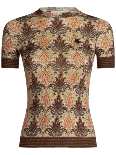 ETRO ETRO INTRICATE PATTERNED SHORT SLEEVE KNIT TOP