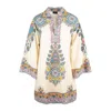 Etro Ivory Cotton Kaftan Dress With Multicolored Paisley Pattern