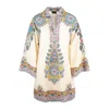 Etro Ivory Cotton Kaftan Dress With Multicolored Paisley Pattern