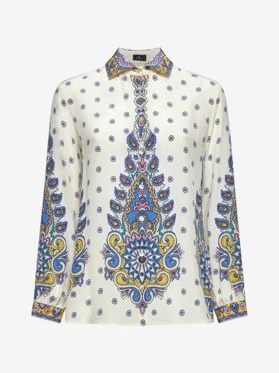 Etro Ivory Paisley Print Silk Twill Shirt In Neutrals