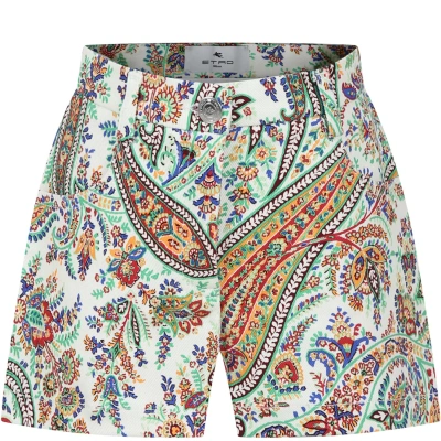 Etro Kids' Ivory Shorts For Girl With Paisley Pattern In Ivory/colourful