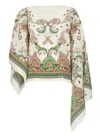 Etro Ivory Silk Poncho With Contrasting Paisley Print In Neutrals