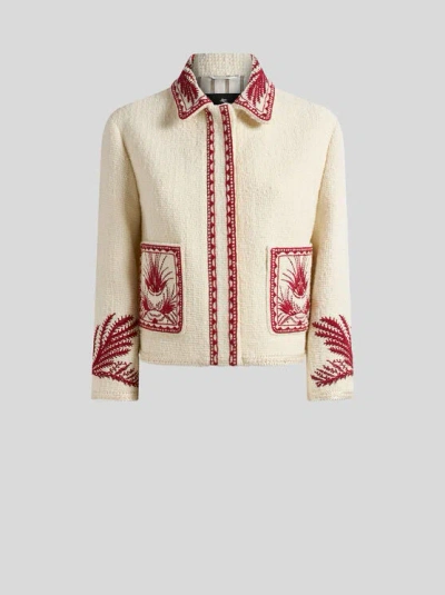 ETRO , EMBROIDERED BOUCLÉ WOOL JACKET, WOMAN, BEIGE, SIZE 48