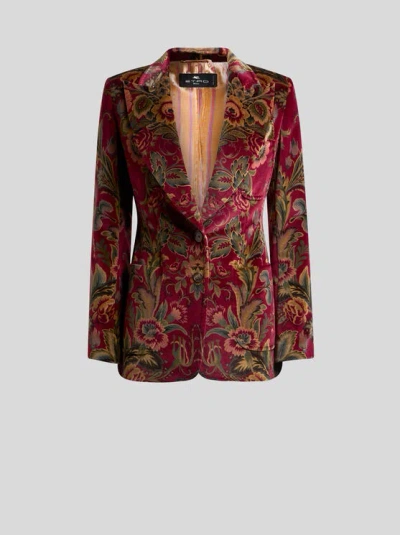 Etro , Jacke Aus Samt Mit Druck, Damen, Bordeaux, Grösse 46 In Brown