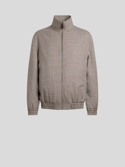 Etro , Jacke Mit Hohem Kragen Aus Stretchwolle Mit Vichy-muster, Herren, Beige, Grösse 3xl In Brown