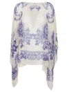 Etro Blue Cape With All-over Paisley Print In Silk Woman