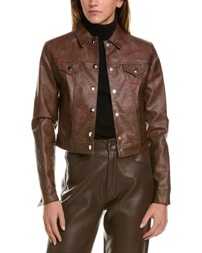 Etro Cropped Paisley-print Coated Cotton-blend Canvas Jacket In Brown