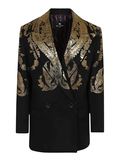 Etro Embroidered Wool And Cashmere Blend Jacket With Double-breasted Closure In Multicolor