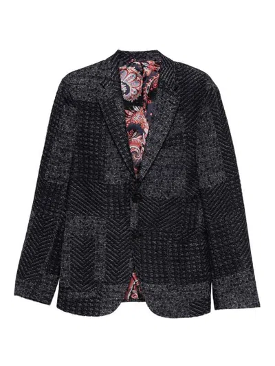 Etro Wool-blend Patchwork Blazer In Black