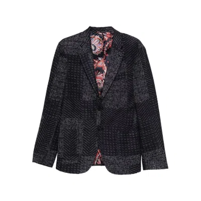 Etro Wool-blend Patchwork Blazer In Black