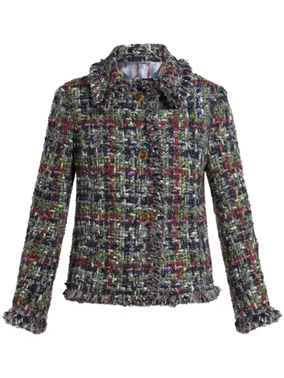 Etro Fringed Tweed Jacket In Grey