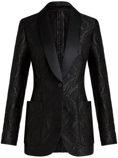 Etro Silk Jacquard Blazer In Black
