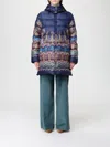 Etro Long Hooded Quilted Jacket With Paisley Pattern In Blue