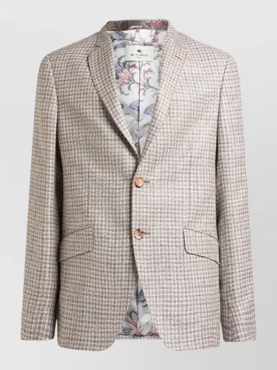 Etro Jacket Nylon Silk Mix Notch Lapels In Multi