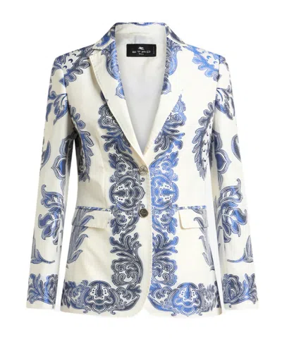 Etro Jacket With Fil Coupé Jacquard Floral Motif In White