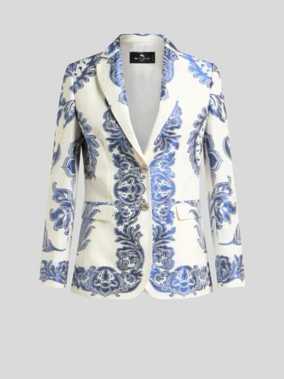 Etro , Jacket With Fil Coupé Jacquard Floral Motif, Woman, White, Size 46