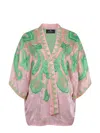Etro Silk Kimono Jacket In Green And Pink In Pink