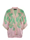 Etro Silk Kimono Jacket In Green And Pink In Pink