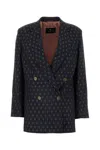 Etro , Double-breasted Wool Jacquard Jacket, Woman, Navy Blue, Size 48