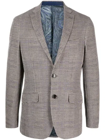 Etro Structured Wool Blazer With Notch Lapels In Grey