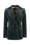 ETRO TEAL GREEN STRETCH VELVET BLAZER