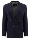Etro Double-breasted Stretch Jacket With Pegaso Buttons In Blue
