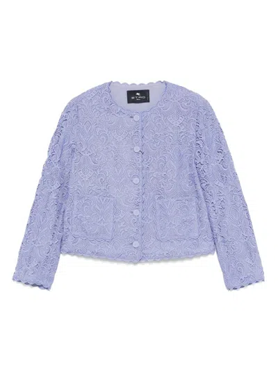 Etro Scalloped Corded Lace Jacket In Blue