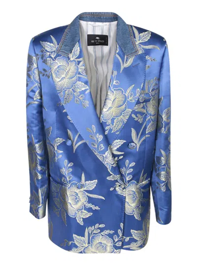 Etro Mixed-media Floral Print Double-breasted Blazer In Multicolor