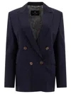 Etro Double-breasted Stretch Jacket With Pegaso Buttons In Blue