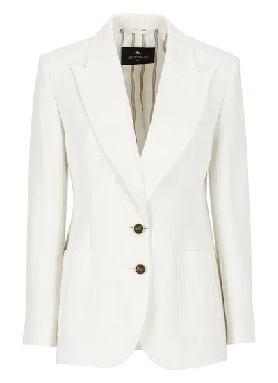Etro Jacket In Slub Fabric In White