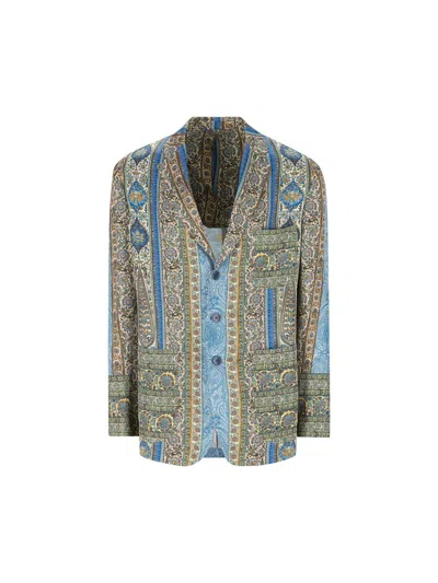 Etro Partially-lined Blazer With Three Patch Pockets In Multi