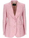 Etro Jacquard Silk Blend Blazer With Embroidery In Pink