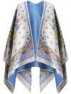 Etro Blue Medallion Wool Reversible Cape In Multicolour