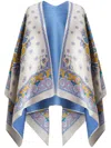 Etro Blue Medallion Wool Reversible Cape In Multicolour