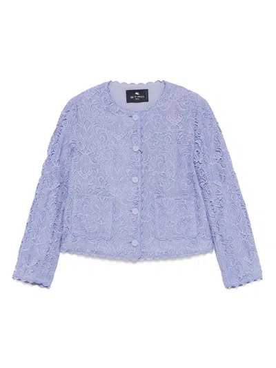 Etro Scalloped Corded Lace Jacket In Blue