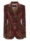 Etro Velvet Floral Pattern Long Sleeves Jacket In Red