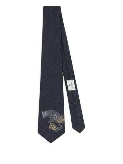 Etro Jacquard Animal Motif Tie In Blue
