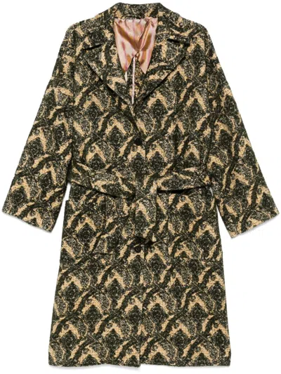 Etro Jacquard Belted Coat In Yellow