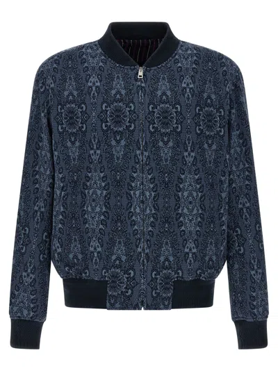 Etro Jacquard Bomber Jacket In Blue