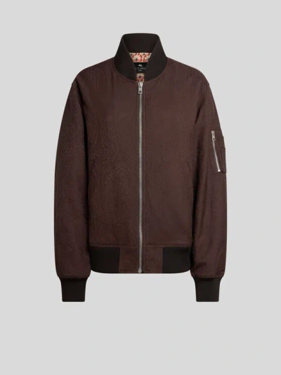 Etro , Jacquard Bomber Jacket With Arnica Motif, Woman, Brown, Size 50
